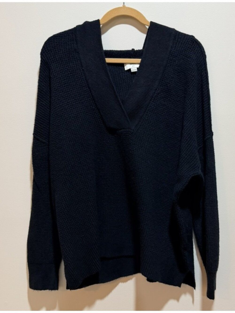 Aerie Cozyup Waffle Knit Hoodie Sweater Black Coral Oversized Sz ~ Medium